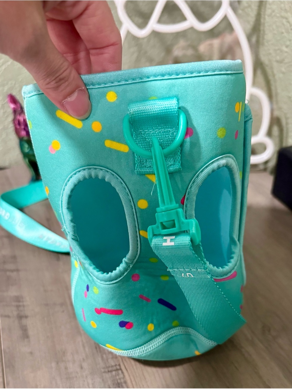HydroJug Teal and Aqua Water Bottle Holder with Wrist Strap - Picture 2 of 5